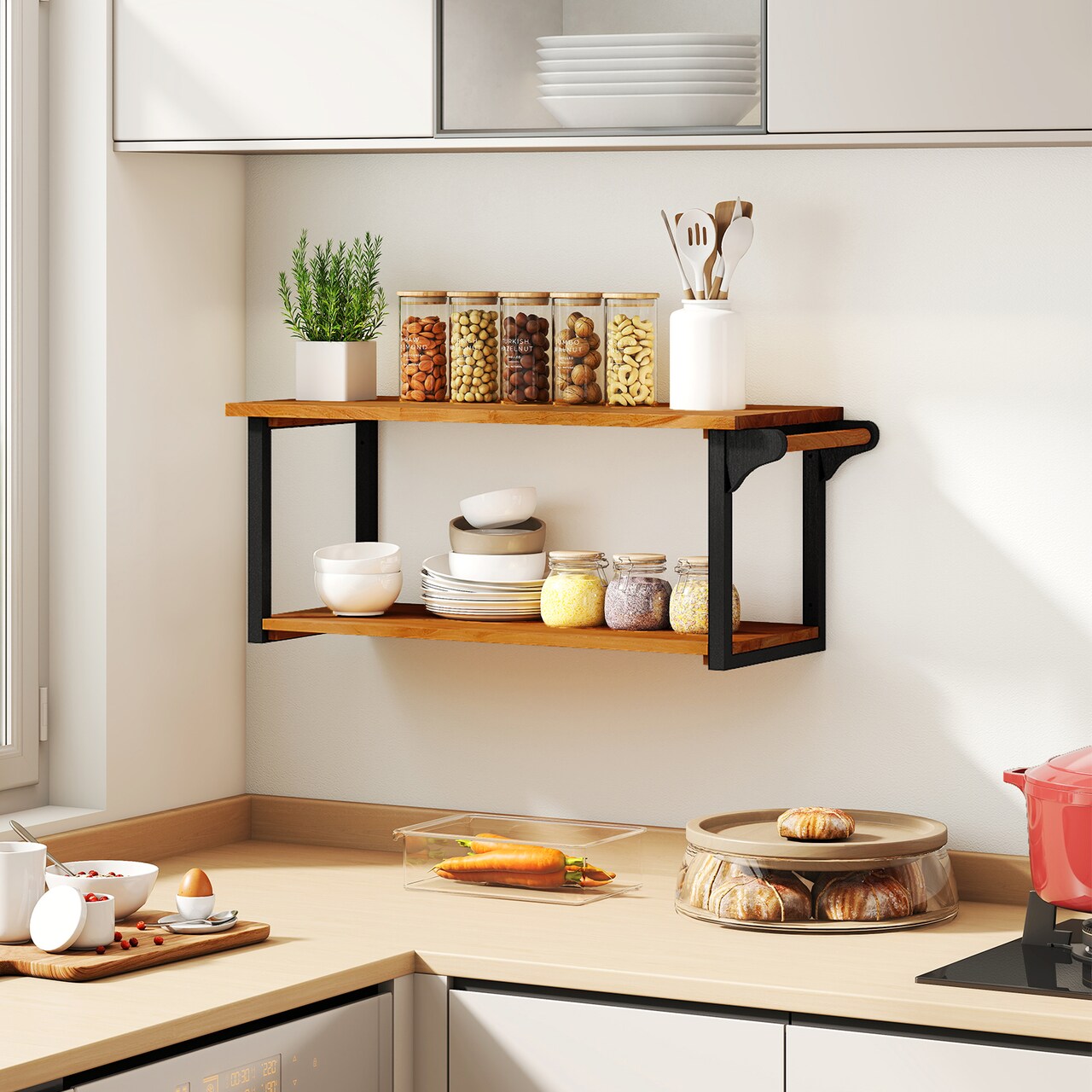 Wall Mounted Floating Shelves with Towel Bar and Ample Storage Space